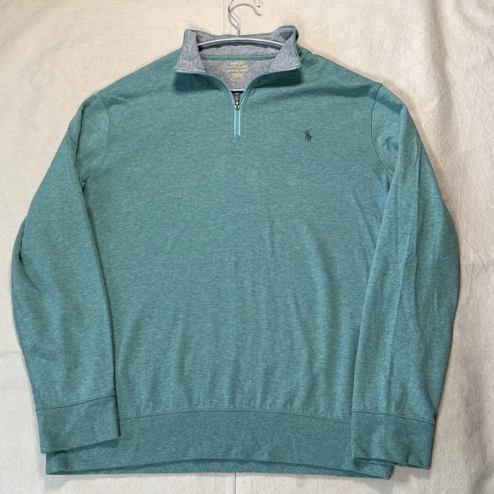 Ralph Lauren Polo 1/4 Zip Heather Green Blue Aqua Pullover Sweater Sz XL